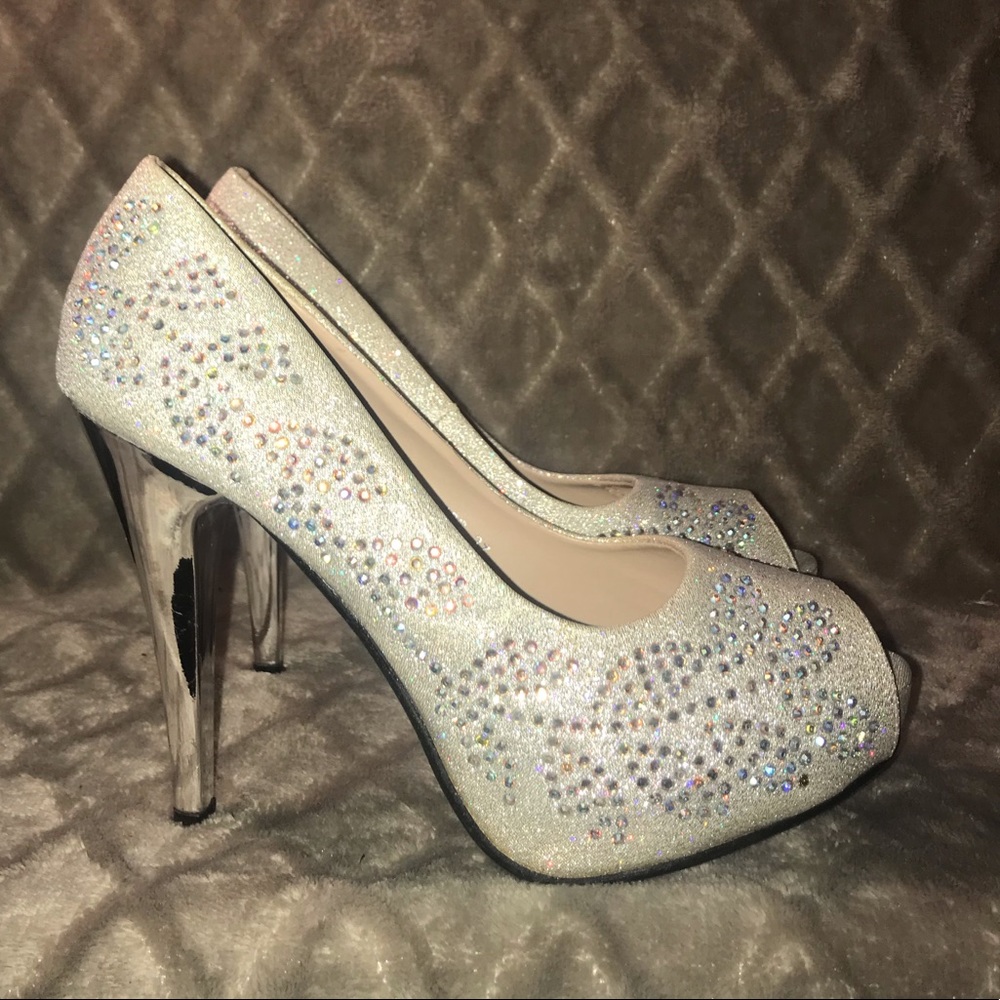 Stylo  Bling Glitter Rhinestone Peep Toe Heels - Picture 2 of 8